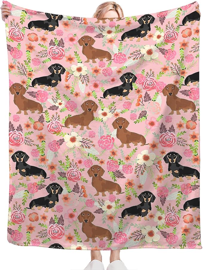 Tijuboni Dachshund Throw Blanket Dog Gifts for Girls Boys Women Men Kids Adults Soft Flannel Fleece Blanket for Couch Sofa Bed Home Decor 40"x50"