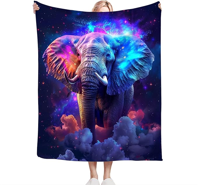 Fantasy Elephant Blanket Elephant Throw Blanket Elephant Gifts and Decor Animal Blanket for Girls Boys Women Men Kids Adults Soft Warm Cozy Fleece Blanket for Couch Sofa Bed 80"x60"
