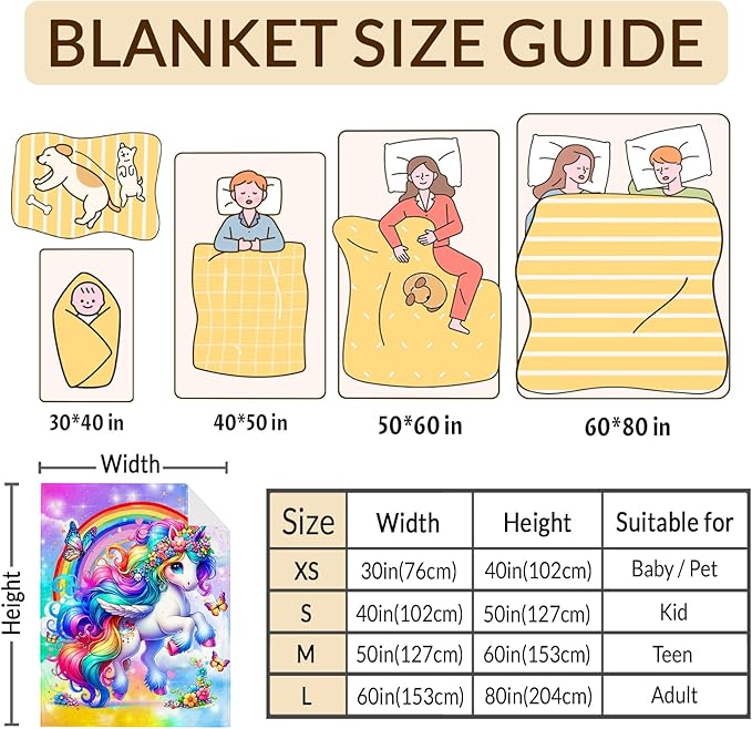 Unicorn Blanket for Girls 4-6, Throw Gift for Toddlers Kids Daughter 30x40 Inches Soft Cozy Cute Decor Throw Blankets for Sofa Couch Bedroom Trip