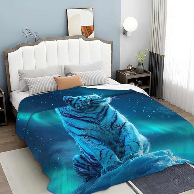 Tijuboni White Tiger Throw Blanket Tiger Gifts for Girls Boys Women Men Kids Adults Soft Flannel Fleece Blanket for Couch Sofa Bed Home Decor 50"x60"