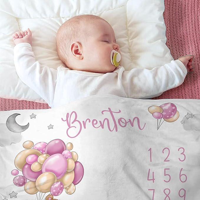 OLIVE OLIVIA Personalized Monthly Baby Milestone Blanket, Baby Months Blanket, Perfect Custom Newborn Gifts,30"x40"