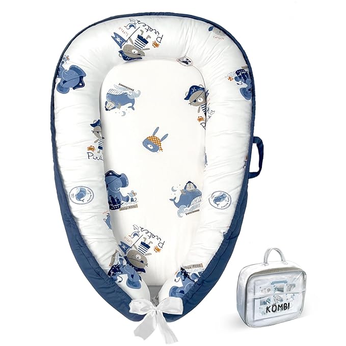 Baby Lounger for Newborn 0–24 Months, Baby Pillow & Baby Nest Lounger, Organic Cotton Breathable Infant Pillow, Portable Baby Nest for Home & Travel (Blue)
