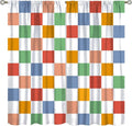 Retro Checkered Curtains,70s Vintage Twisted Checkered Window Drapes Colorful Groovy Trendy Wavy Hippie Grid Print Window Treatments for Kids Girls Bedroom Living Room Bathroom 63" W X 63" L
