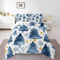 Feelyou Christmas Comforter Set All Season Xmas Tree Bedding Set with 2 Pillow Cases Watercolor Blue Microfiber Kids Full Bedclothes Snowflake Bedroom Decor Duvet Quilt Breathable Soft Lightweight