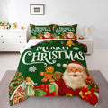 Feelyou Green Christmas Comforter Set All Season Santa Claus Bedding Set with 1 Pillow Cases Gingerbread Microfiber Kids Twin Bedclothes Bedroom Decor Duvet Quilt Breathable Soft