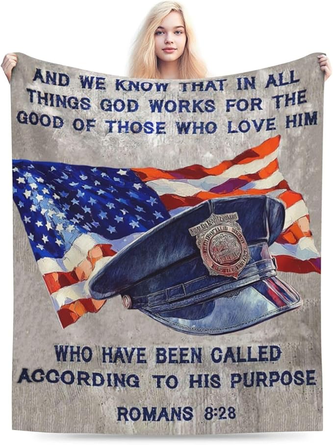 Policeman Blanket Police Officer Throw Blanket Super Soft Flannel Lightweight Fluffy Plush Fuzzy Fleece Police Academy Graduation Blanket Gifts for Man Woman Prayer for Bed Sofa Bedding 60"X80"