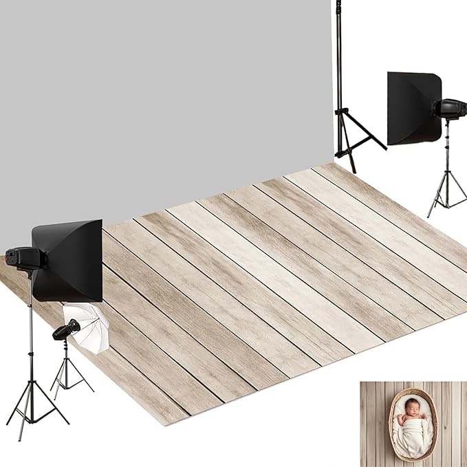 Kate Retro Wood Floor Mat Light Brown Photography Rubber Wooden Wall Mats Floor Drops for Newborn Photography Props 5x4ft