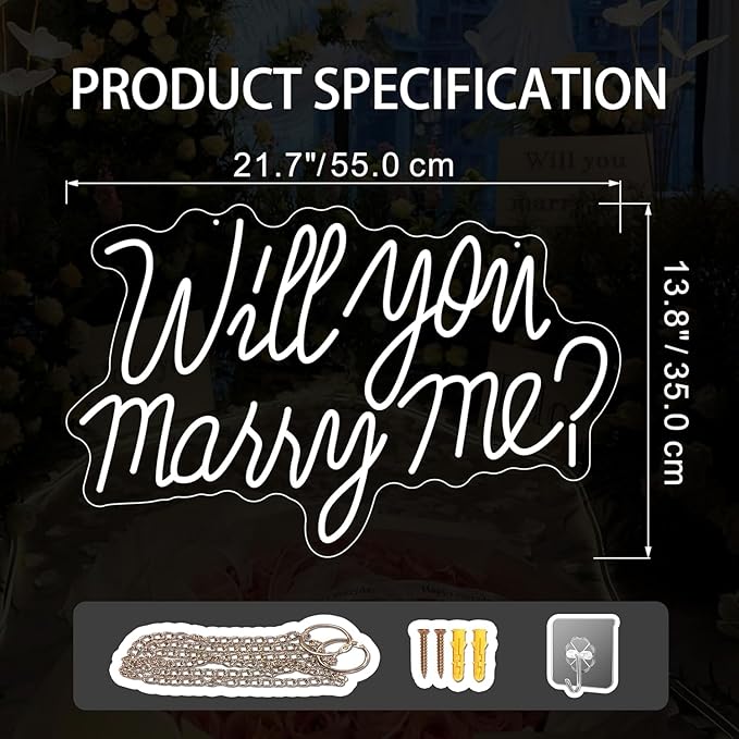 Will You Marry Me Sign for Wall Decor Led Neon Lights for Teen Bedroom Decor Art Light Up Letters Will You Marry Me Neon Signs for All Wedding Party Proposal Decorations (warm white)