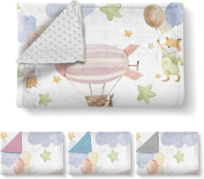 Personalized Baby Blanket for Girls, Custom Name Blanket for Newborn New Mom, Soft Flannel with Double Layer Dotted Backing, Gifts for Baby Shower Christmas Birthday, Hot Air Balloons(30”x40)