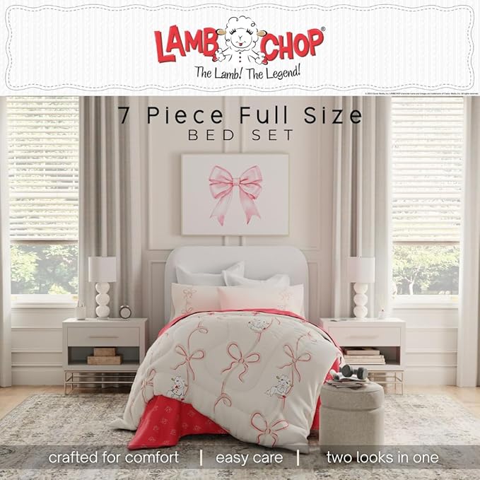 Lamb Chop Retro Classic 7 Piece Full Bedding Set - Super Soft Cozy Reversible Comforter and Sheet Set with Sham, (Officially Licensed Product) by Franco