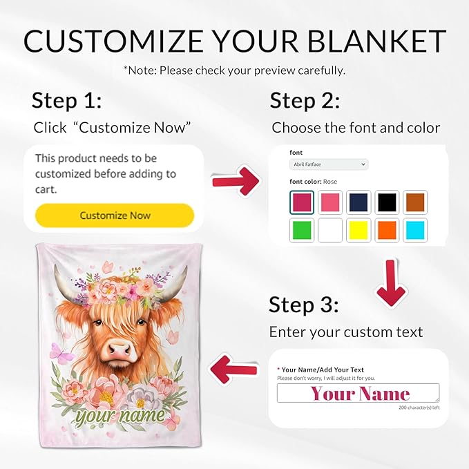 Custom Highland Cow Gifts for Women - 60" x 80" Inches Highland Cow Throw Blanket for Adults - Pink Soft Fuzzy Blankets for Sofa, Bed & Living Room