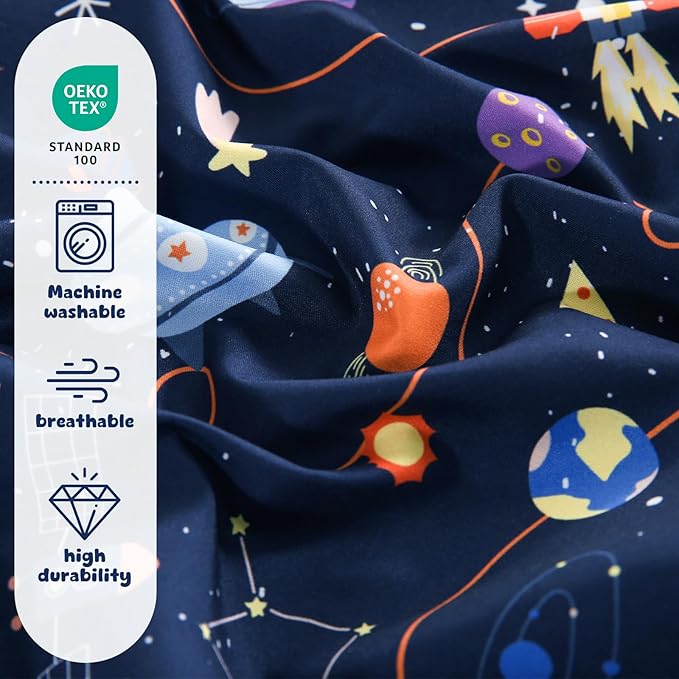 LONAVA Twin Kids Comforter Set - 4 Pieces Twin Bedding Sets for Boys Girls Children, Ultra Soft Microfiber Bed in A Bag with Flat Fitted Sheets, Space