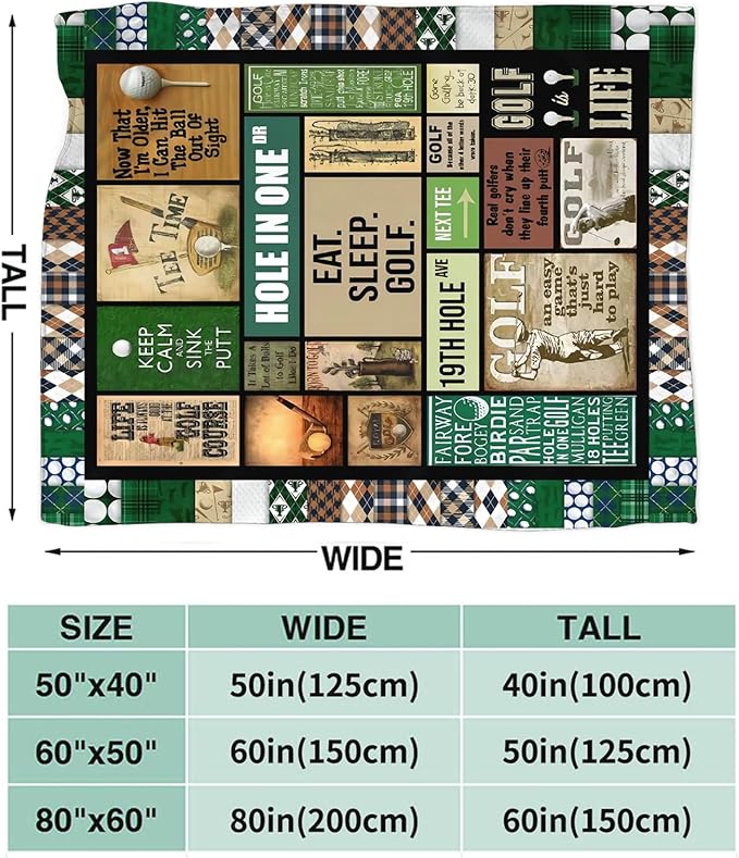 Tijuboni Golf Throw Blanket Golf Gifts for Men Women Girls Boys Kids Adults Soft Flannel Fleece Blanket for Couch Sofa Bed Home Decor 40"x50"