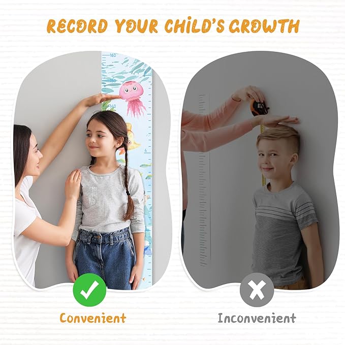 Personalized Name Growth Chart for Wall, Painted Marine Animals Canvas Height Chart for Kids Baby Child Toddler, Canvas Growth Chart for Wall Nursery Decor, Hangable & Waterproof