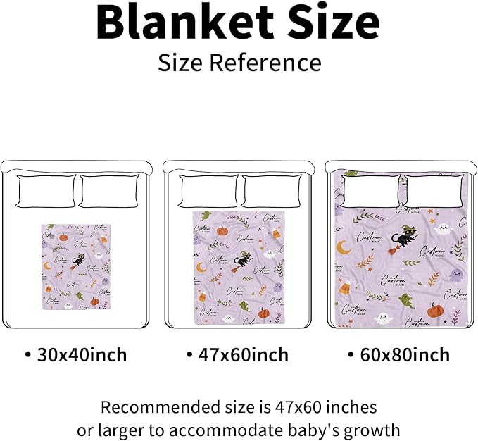 Personalized Halloween Blanket for Girls, Custom Baby Blanket with Name, Cat Pattern Soft Minky Dot Blanket, Halloween Decor Christmas Birthday Gifts for Kids Toddlers