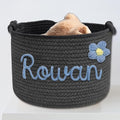 Personalized Dog Toy Basket - Custom Storage Box With Pet's Name, Rope Woven Organizer With Handles, Cute Bin for Cats and Dogs - Grey