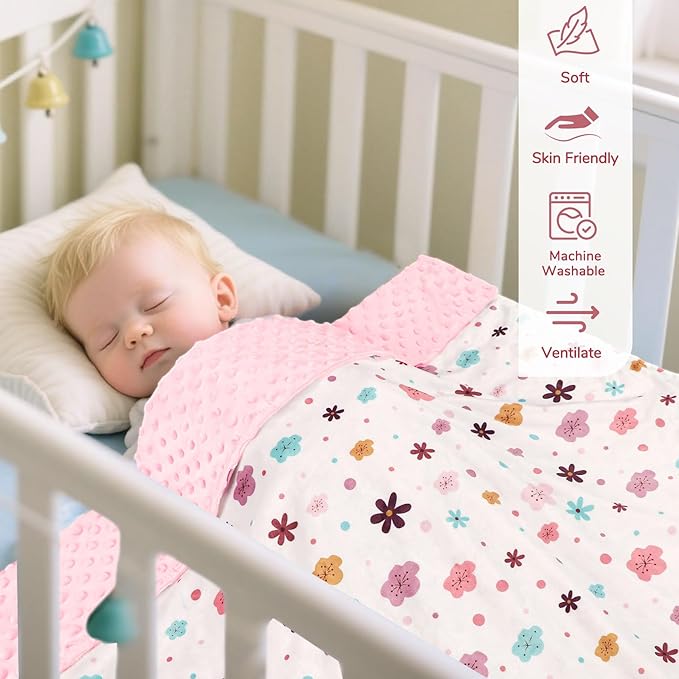 Pea Pod Baby Girls Blanket Soft Floral Minky Blanket for Newborn, 30'' x 40'' Double Layer Design, Dotted Backing Warm Baby Quilt Crib Blanket for Nursery/Stroller/Toddler Bed/Baby Car Seat