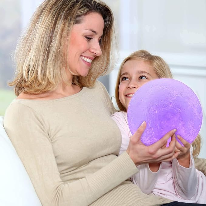 LOGROTATE Moon Lamp, 3D Printing 16 Colors LED Night Light, Moon Light with Stand and Time Setting & Remote & Touch Control, Lunar Lights for Birthday Kids Gifts Lovers Gifts (7 inch)
