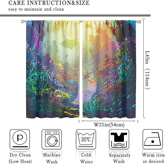 Ocean Blackout Curtain, Untouched Wild Underwater Aquatic World Corals Exotic Fishes Seascape Curtain for Living Room Cafe Set 2 Panels,42x45 Inches, Style-2
