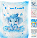Personalized Baby Blanket for Boys Girls Ultra Soft Cozy Custom Baby Blanket with Name Flannel Elephant Blanket Personalized Gifts for Kids Infant Newborn Baby for Birthday Baby Shower Christmas