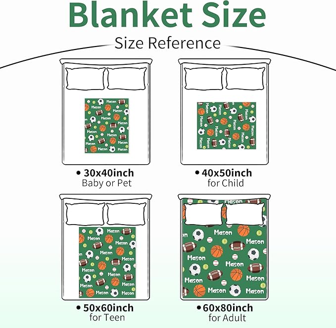 Custom Ball Blanket with Name for Boys, Personalized Name Blanket for Kids Ball, Soft Flannel Customized Gift for Birthday Christmas Baby Shower Children Day 40"x50"