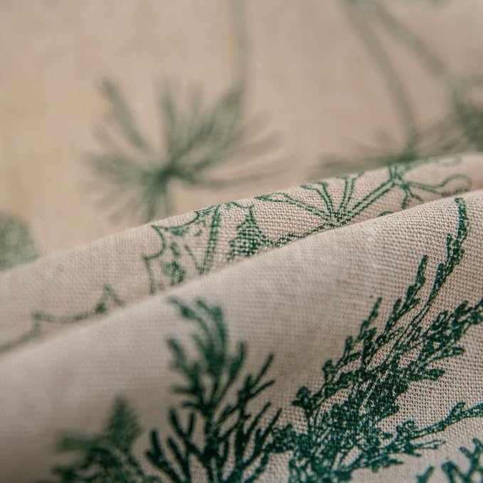 Bohemian Curtains with Tassel Green Semi-Blackout Drapes 63 Inch Length Cotton Linen Farmhouse Window Curtain Panels Floral Pattern Rod Pocket Room Darkening Curtain for Living Room Bedroom, 2 Panel
