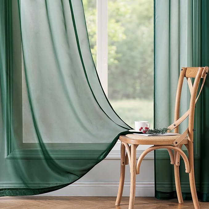 MIULEE 2 Panels Christmas Solid Color Sheer Window Curtains Elegant Window Voile Panels/Drapes/Treatment for Bedroom Living Room (54X84 Inches Hunter Green)
