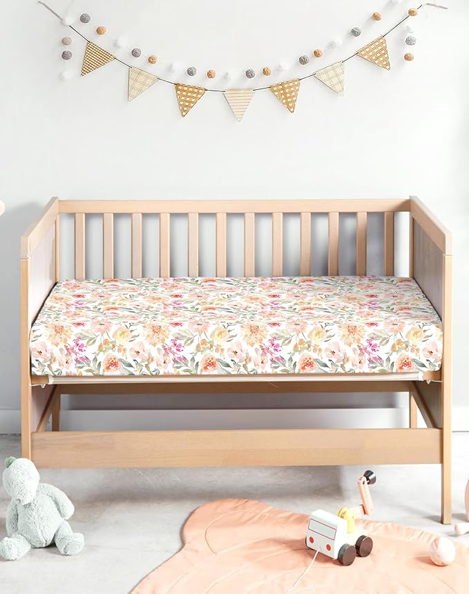Pack and Play Sheets 2 Pack, Fitted Jersey Knit Mini Crib Sheets for Baby Boys and Girls, Compatible with Graco Pack N Play and Mini Crib Mattress (Golden Meadow, Pack N Play/Mini Crib Sheets)
