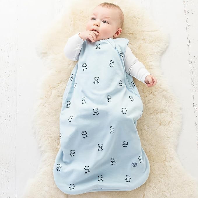 Woolino Merino Wool and Organic Cotton Baby Sleeping Bag - 4 Season Classic Sleep Sack - Two-Way Zipper Sleep Bag for Baby and Toddler - 0-6 Months - Panda