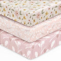Baby Crib Sheets for Boys Girls, 28x52x8in Fitted Crib Sheet Neutral 3 Pack for Standard Crib and Toddler Mattress, Breathable Soft Microfiber Baby Sheet Pink Flowers & Leaf