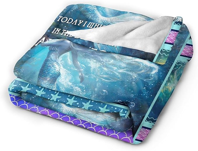Mermaid Blanket for Girls Blue Ocean Throw Blankets Soft Cozy Warm Fuzzy Fleece Marine Life Shells Bedding Flannel Throws Stuffed Animal Gifts for Mermaid Lovers Kids Men Women Bedroom Decor 80"x60"