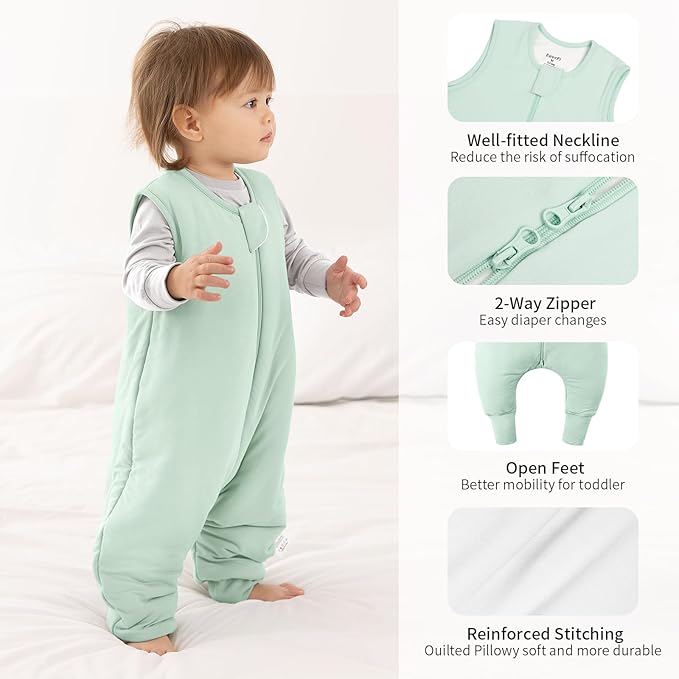 Rayon Made From Bamboo Sleep Sack 24-36 Months 0.5 Tog Ultra Soft Summer Toddler Sleep Sack 2t-3t with Feet 2-Way Zipper Lightweight Baby Sleeping Bag with Legs Thin Baby Wearable Blanket-Green