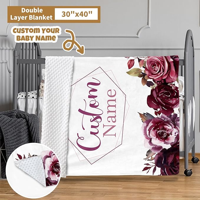 Custom Baby Crib Bedding Set, 3 Pcs Personalized Nursery Bedding Set with Name, Soft Baby Bedding Crib Sets with Blanket - Toddler Crib Sets for Girls Boys, Infant Newborn Gifts, Red Rose