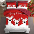 5 Pcs Twin Size Christmas Comforter Set with Pillowcase & Sham, Cute Cartoon Reindeer Bedding for Kids and Adults, Winter Merry Xmas Bed in a Bag with Flat Fitted Sheet