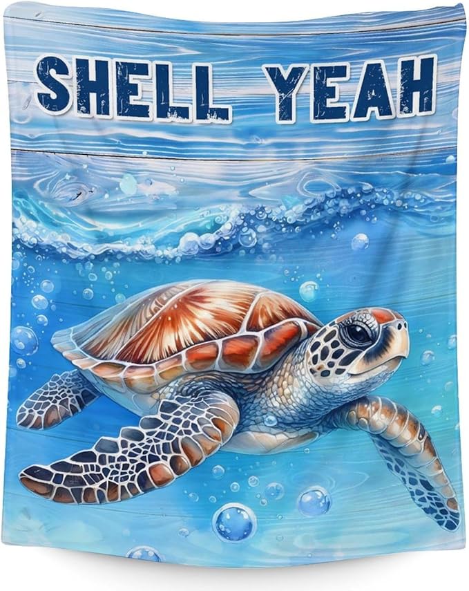 Blanket Gift for Girls - 50" x 60" Inches Turtle Plush Blanket Gifts for Kids - Blue Lightweight Cozy Throws for Couch, Bed & Travel