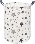 KUNRO Round Laundry Gift Basket Storage Hamper, Kids Toys and Clothes Storage Organizer Bins, Toy Shelf Basket with Handles for Room Decor (Black Star)