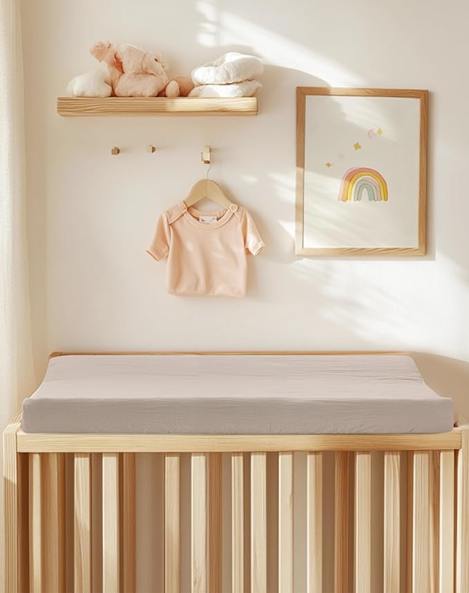 Changing Pad Cover for Baby Boy Girl 2 Pack, Muslin Changing Table Pad Covers with Boho Style, Neutral Nursery Bedding Essentials Soft and Breathable(Beige & Mustard Yellow)