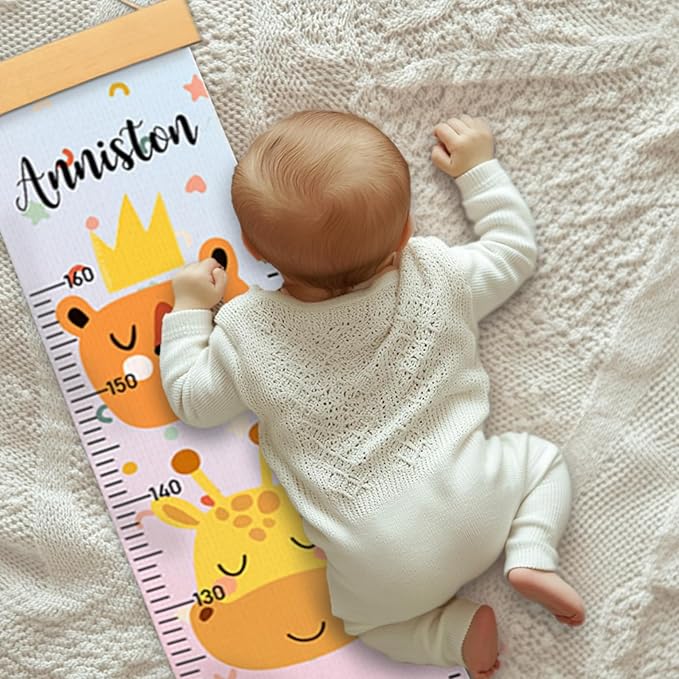Personalized Name Height Chart for Kids, Kids Growth Chart for Wall, 59" X 7.9" Canvas Removable Height Chart Measuring Ruler for Kids & Baby(Painted Animal）