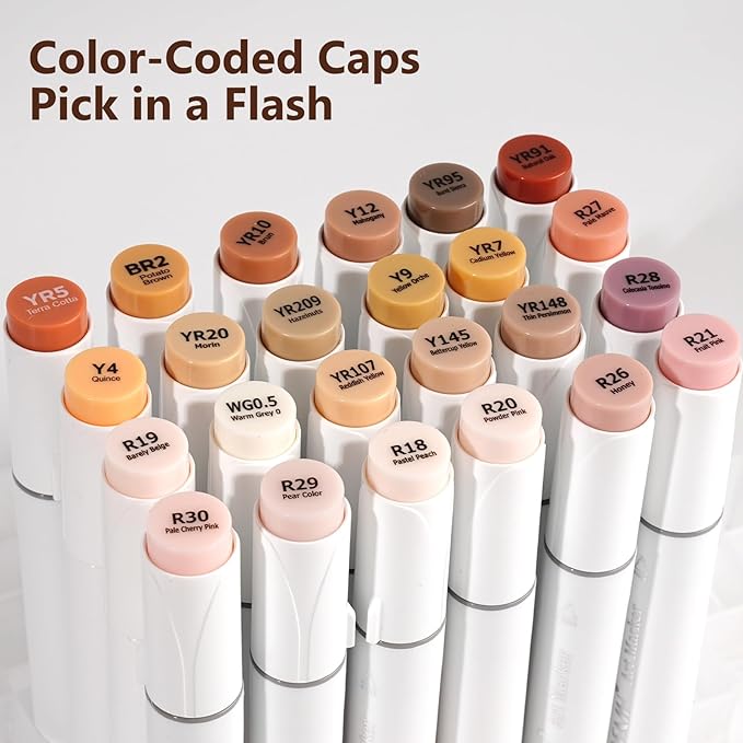 SFAIH Skin Tone Alcohol Markers Brush & Fine - 25 Portrait Color Permanent Markers for Adults/Teen/Artists/Creators, Blendable Art Markers for Coloring Sketch & Drawing & Illustration-Refillable Ink