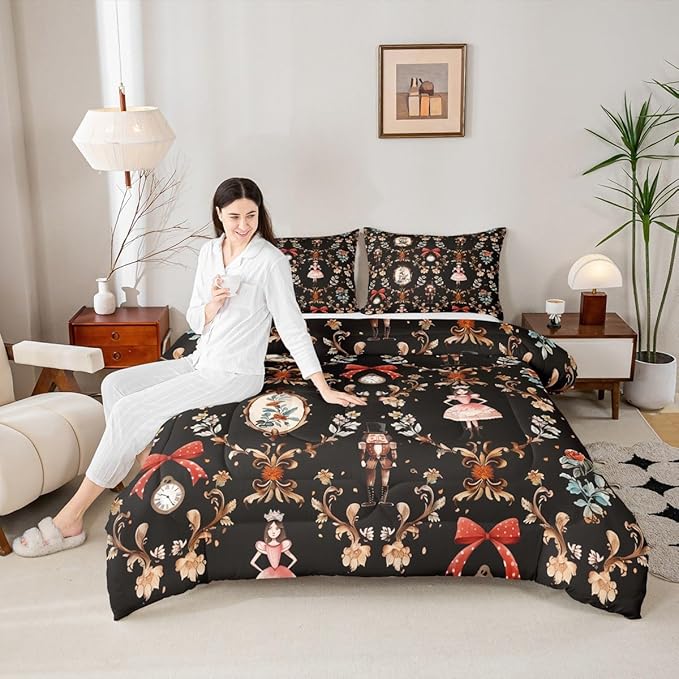 Feelyou Christmas Kids Comforter Set Toddler Size Nutcracker Bedding Set Soldier Royal Guarder Princess Duvet Quilt for Kids Boys Girls Bedroom Flower Bow Decor Microfiber Ultra Soft Breathable