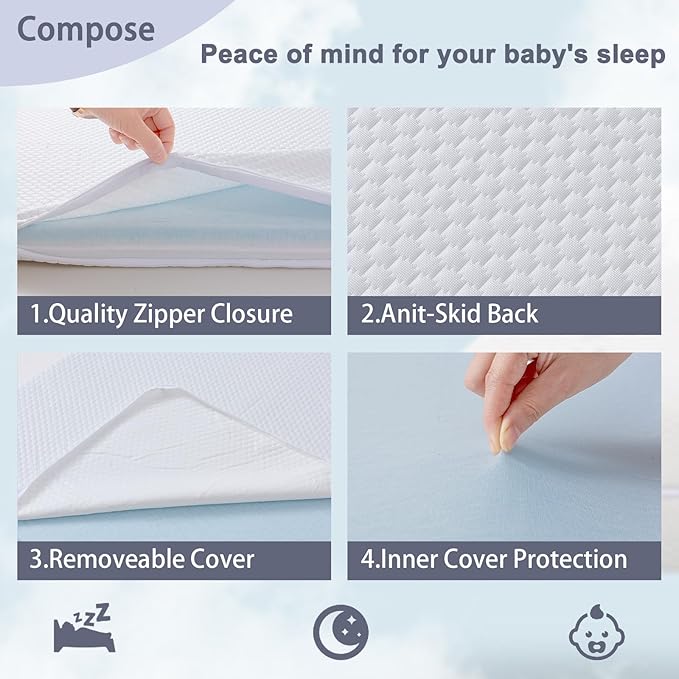 Lisara Mini Crib Mattress, 38" x 24" x 3" Dual Sided Gel Memory Foam Mattress with Waterproof, Removable and Breathable Ice Silk Cover