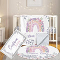 Custom Baby Crib Bedding Set, 3 Pcs Personalized Nursery Bedding Set with Name, Soft Baby Bedding Crib Sets with Blanket - Toddler Crib Sets for Girls Boys, Infant Newborn Gifts, Purple Rainbow