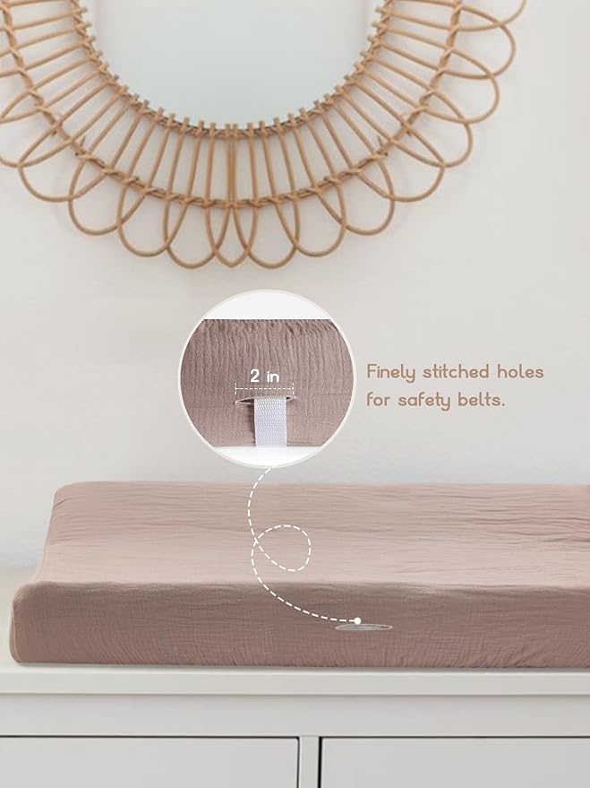 Changing Pad Cover for Baby Girls Boys, Muslin Changing Table Pad Covers with Boho Style, Neutral Color Soft and Breathable (White)