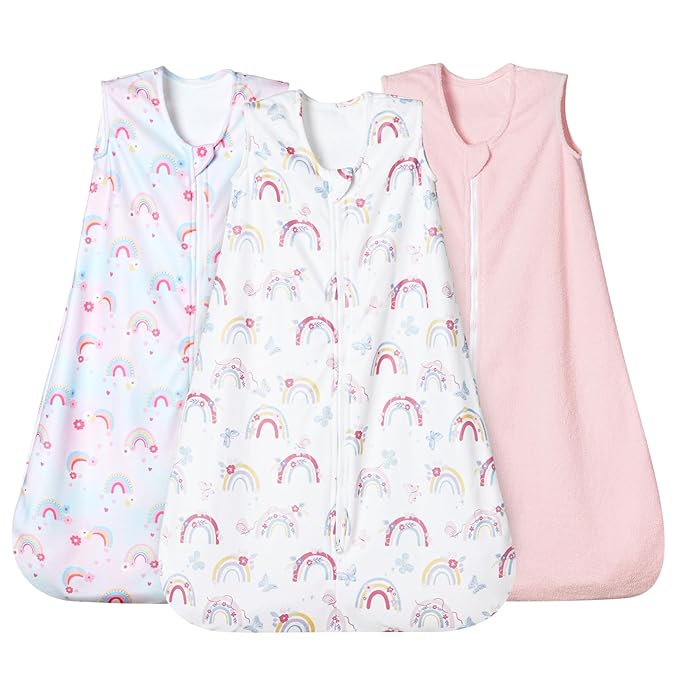 david's kids 3 Pack Warm Micro Fleece Baby Sleep Sack 6-12 Months, Soft Baby Wearable Blankets with 2-Way Zipper, Comfy Winter Sleeping Bags for Infant Newborn Girls Neutral, Medium Size, Rainbow