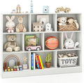 Costzon 10-Cube Bookshelf for Kids, Wooden Toy Storage Organizer w/ 2 Anti-Toppling Kits, 3 Tier Open Shelves & Non-Slip Foot Pads, Montessori Toy Shelf for Kids Rooms, Playroom, Classroom, Nursery