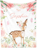 Custom Deer Blanket with Name for Girl, Personalized Name Blanket for Kids, Soft Flannel Deer Toddler Blanket Customized Gift for Birthday Christmas Children Day 40x50inch