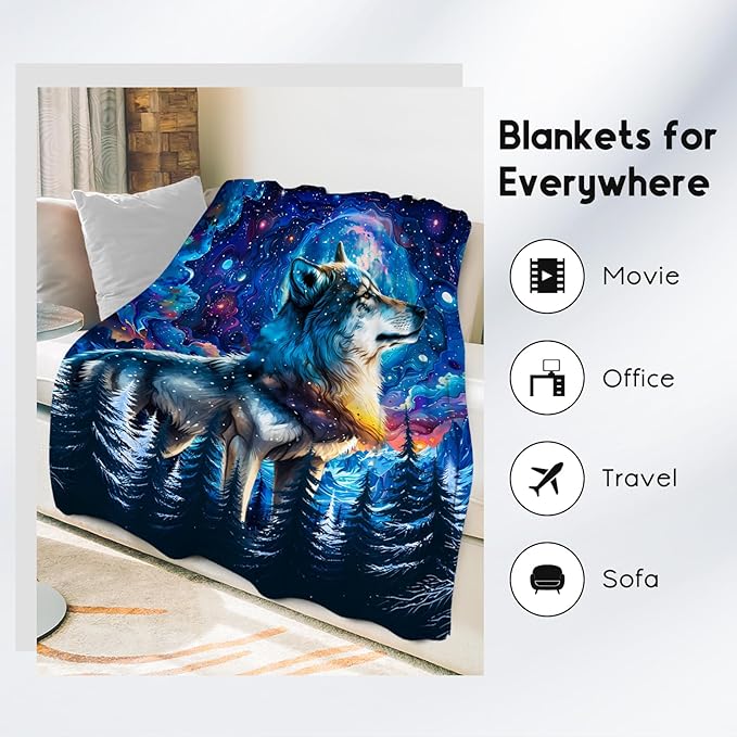 Boys Blanket Wolf Blankets Gifts for Kids/Teens/Men - Flannel Soft Cool Throws for Office, Sofa Bed - 60"x80"