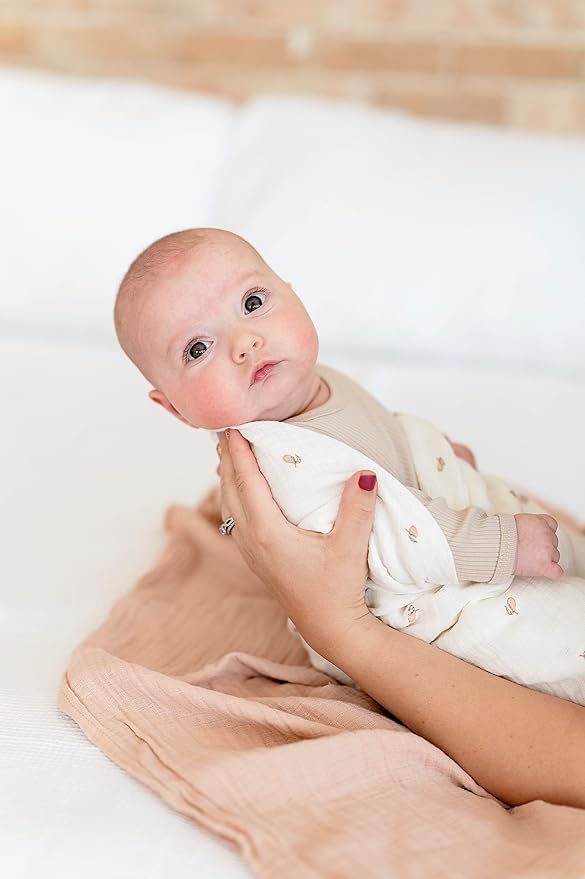 Ely's & Co. Muslin Swaddle Blanket 2-Pack — 100% Cotton Muslin Extra-Large Swaddle Blankets (47” x 47”) Solid + Printed (Pink Garden Flower)