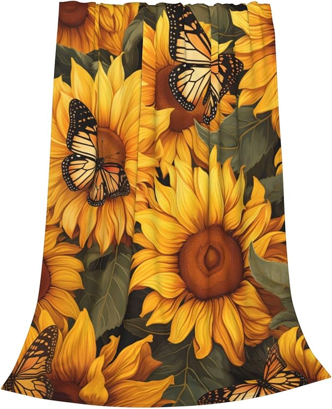 Sunflower Butterfly Blanket Gifts for Girls Women Floral Flannel Throw Blankets for Home Couch Bed Sofa Soft Fuzzy Lightweight Decor All Season 80x60 Inches