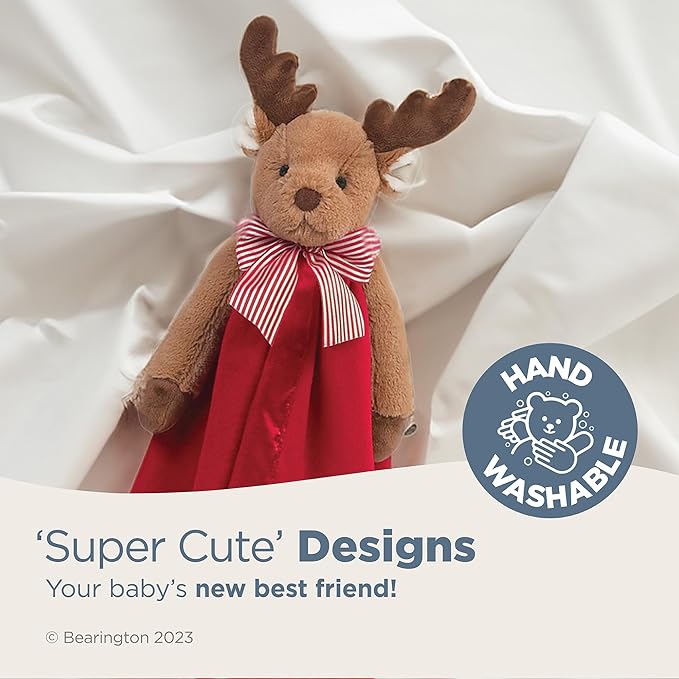 Bearington ReindeerRed Christmas Loveys for Babies - 15" Soft Baby Security Blanket with Plush Reindeer Snuggler Head - Cuddly for Newborns, Nurseries, and Holiday Festive Keepsakes